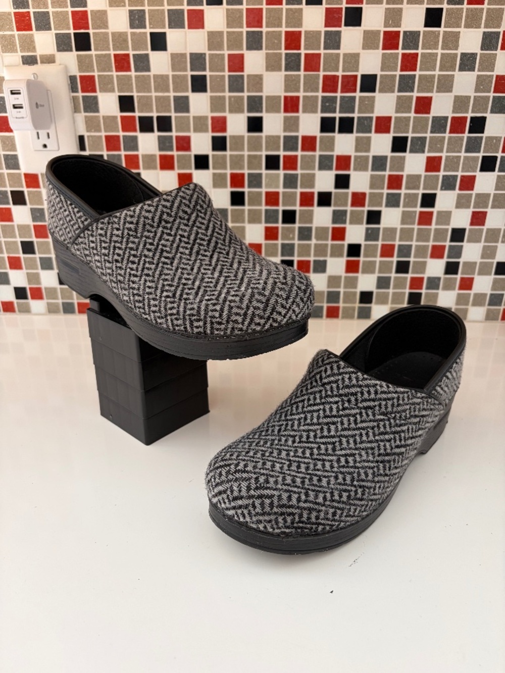 Dansko Black-and-Gray Wool Herringbone Clog - 41 EU (9.5-10 US) - RARE!!